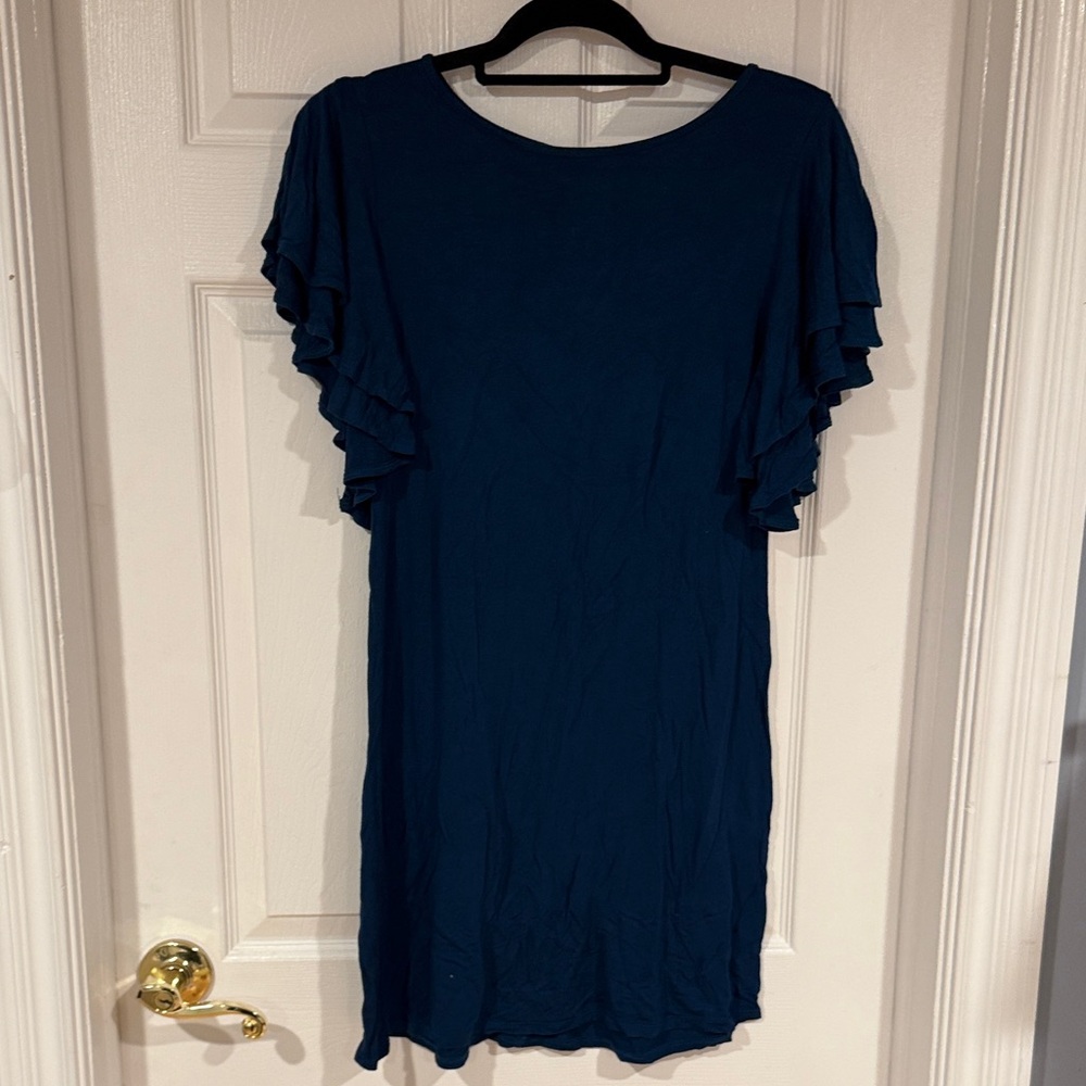 Blue Ruffle Sleeve T-shirt Dress